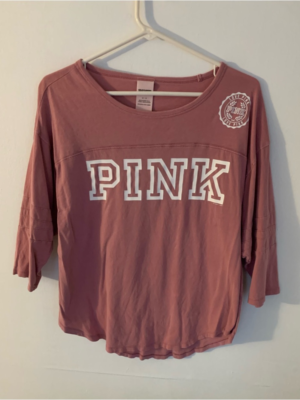 Women’s PINK VS Victoria’s Secret 3/4 Sleeve Varsity Tee Shirt Small